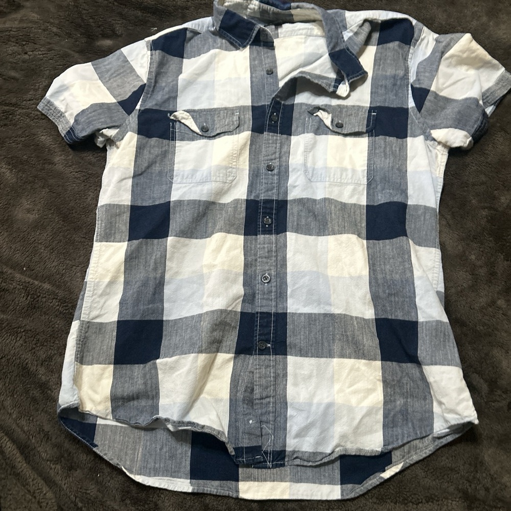 Express Blue and white plaid button up shirt #plaid